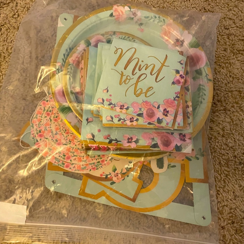 Bridal shower decorations—mint green & pink